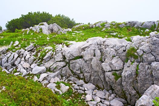 Bavarian landscape at Alps with rocks