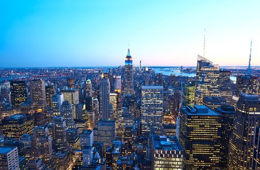 Cityscape view of Manhattan with Empire State Building, New York City, USA at night