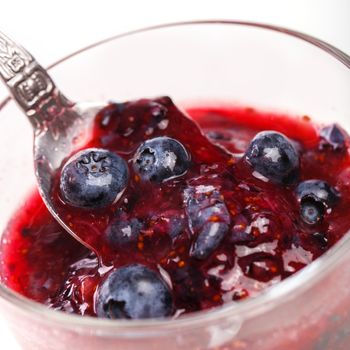 Food, nature. Yummy blueberry jam