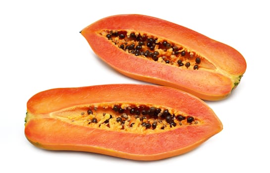Section cut of Papaya fruit isolated on white background