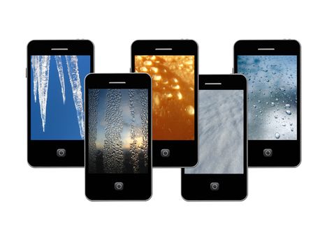 modern mobile phones with water colored images