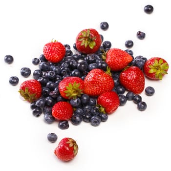Food, nature. Heap of delicious berries on a white background
