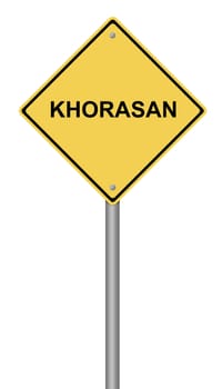 Yellow warning sign with the text KHORASAN on white background.