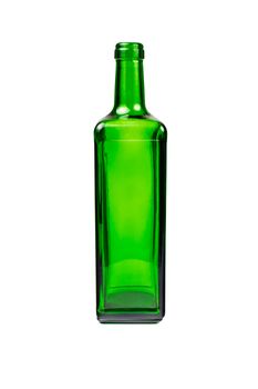 Empty green glass bottle isolated on white background