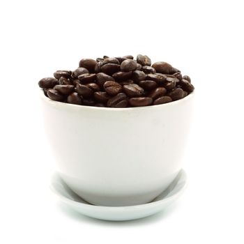 Coffee beans on the white background.