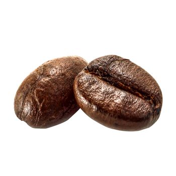 Coffee beans on the white background.