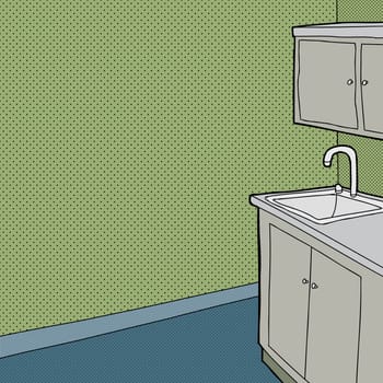 Cartoon background room with sink and cabinet