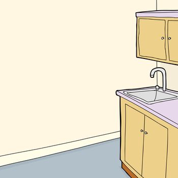 Sink and cabinets in room with blank wall