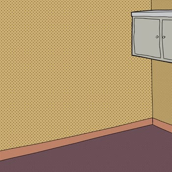 Cabinet on wall in room with halftone walls