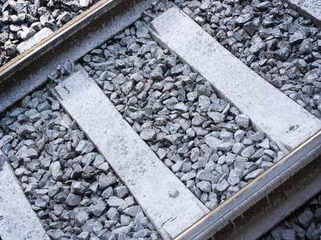 Closeup view of a track on old railway. Transportation and infrastructure background.