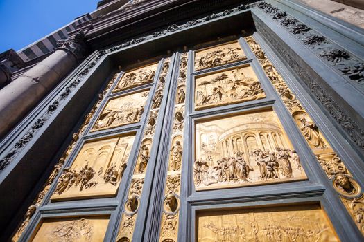 Pisa, Italy - August 11, 2013: Detail of the Gate of Paradise - Baptistery of San Giovanni, Florence Italy