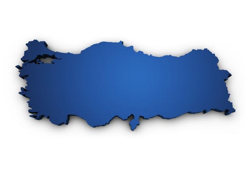 Shape 3d of Turkey map colored in blue and isolated on white background.