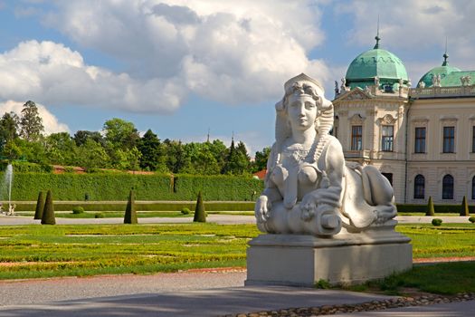 Photo shows general view of garden of Belvedere Palace.