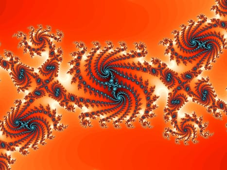 Digital computer graphic - rendering. Decorative fractal spiral in a orange colors for design.