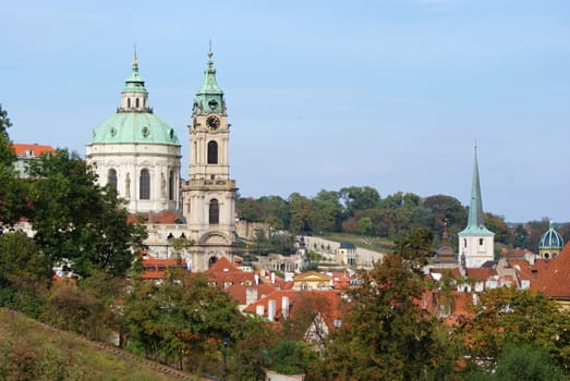 Photo is showing various views onto the Prague castle and its gardens in the spring time.