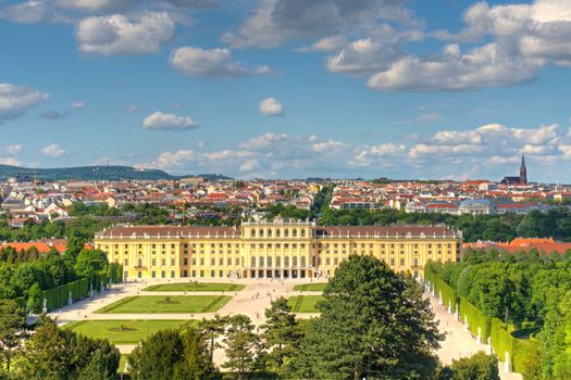 Photo shows general view of garden of Schonbrunn Palace.