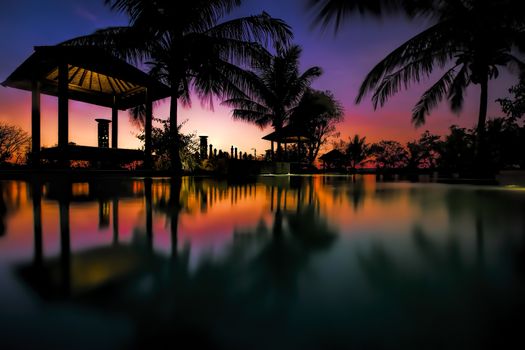 Beautiful sunset at a beach resort in the tropics