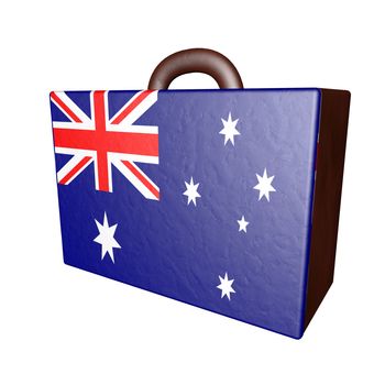 Leather suitcase with Australian flag, isolated over white, 3d render