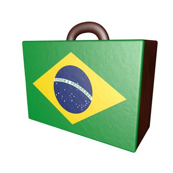 Leather suitcase with Brazilian flag, isolated over white, 3d render