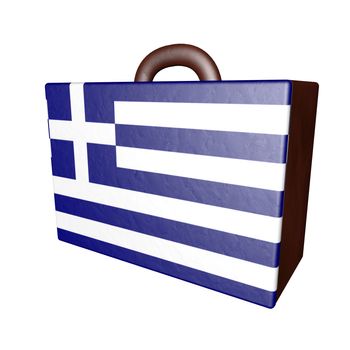 Leather suitcase with greece flag, 3d render