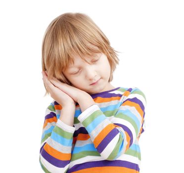 Portrait of a Boy in Colorful Shirt with Head on his Hands - Isolated on White