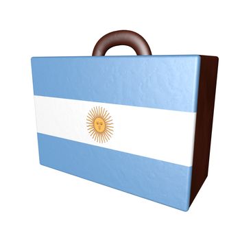 Leather suitcase with Argentinian flag, isolated over white, 3d render