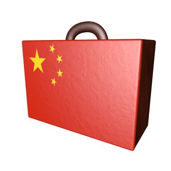 Leather suitcase with China flag, isolated over white, 3d render