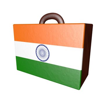 Leather suitcase with Indian flag, isolated over white, 3d render