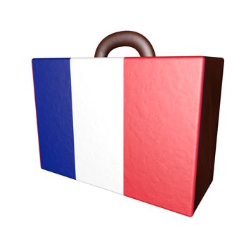 Leather suitcase with France flag, isolated over white, 3d render