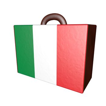 Leather suitcase with Italy flag, isolated over white, 3d render