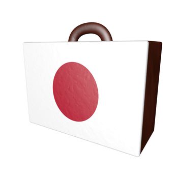 Leather suitcase with Japan flag, isolated over white, 3d render