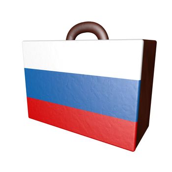 Leather suitcase with Russia flag, isolated over white, 3d render