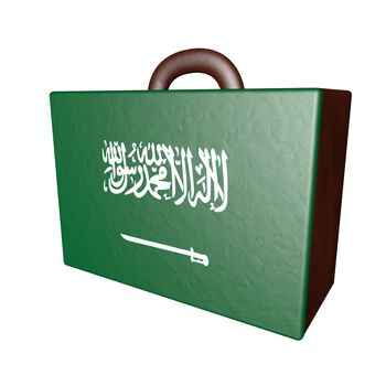 Leather suitcase with Saudi Arabian flag, isolated over white, 3d render