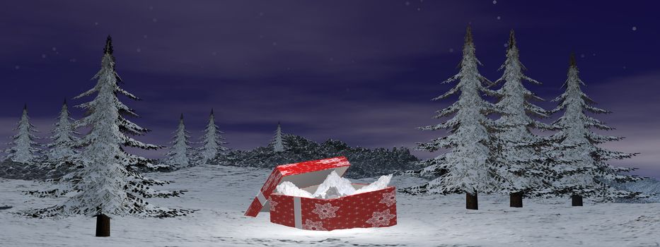 Two christmas gift on the snow at the mountain - 3D render