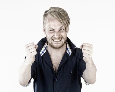 Young Man Making a YES Gesture with his Fists up