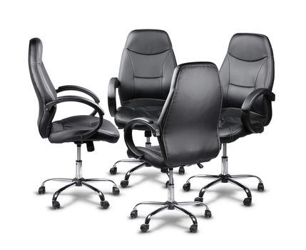 Four office chairs having a meeting, teamwork concept