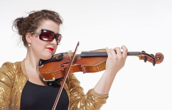 Young Female Musician Playing Violin - Isolated on White