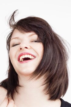 Portrait of a Young Beautiful Woman with Dark Brown Hair Smiling