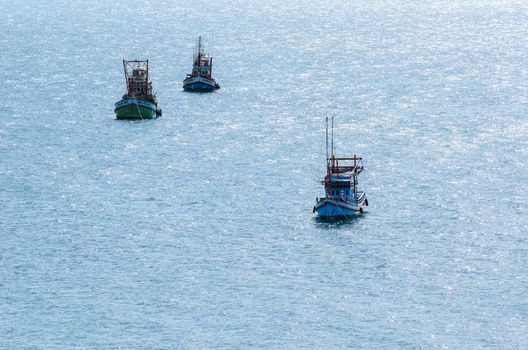 Fishing sea boat and blue sea nature in Thailand