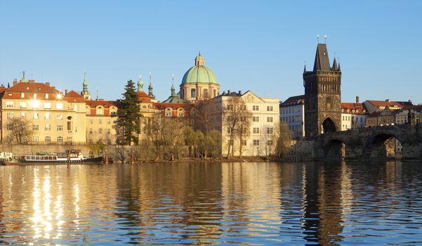 czech republic prague - charles bridge and spires of the old town