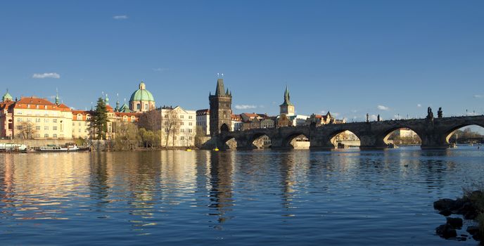 czech republic prague - charles bridge and spires of the old town