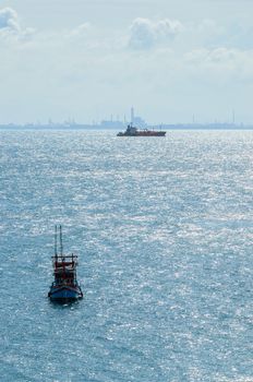 Fishing sea boat and blue sea nature in Thailand