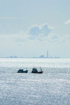 Fishing sea boat and blue sea nature in Thailand