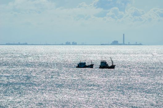 Fishing sea boat and blue sea nature in Thailand