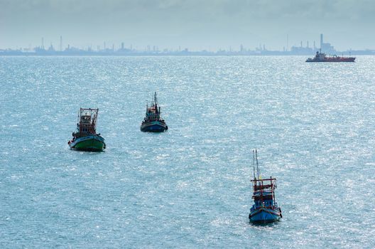 Fishing sea boat and blue sea nature in Thailand