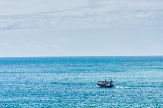 Fishing sea boat and blue sea nature in Thailand