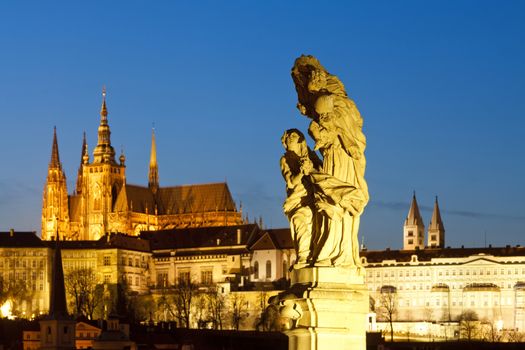 prague - religious art on charles bridge and hradcany castle