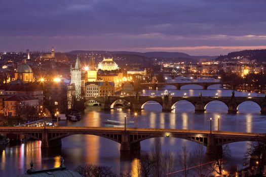 czech republic, prague - bridges over vltava river at morning light