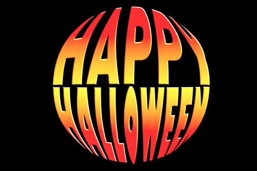 Illustration of happy halloween title in a pumpkin shape isolated on black.