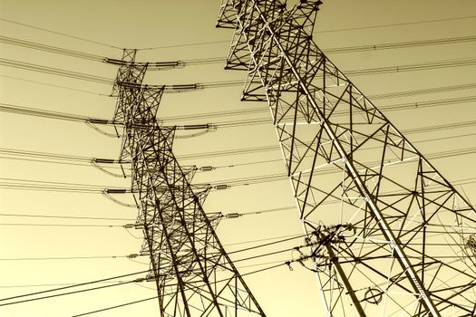 Power lines with blue sky